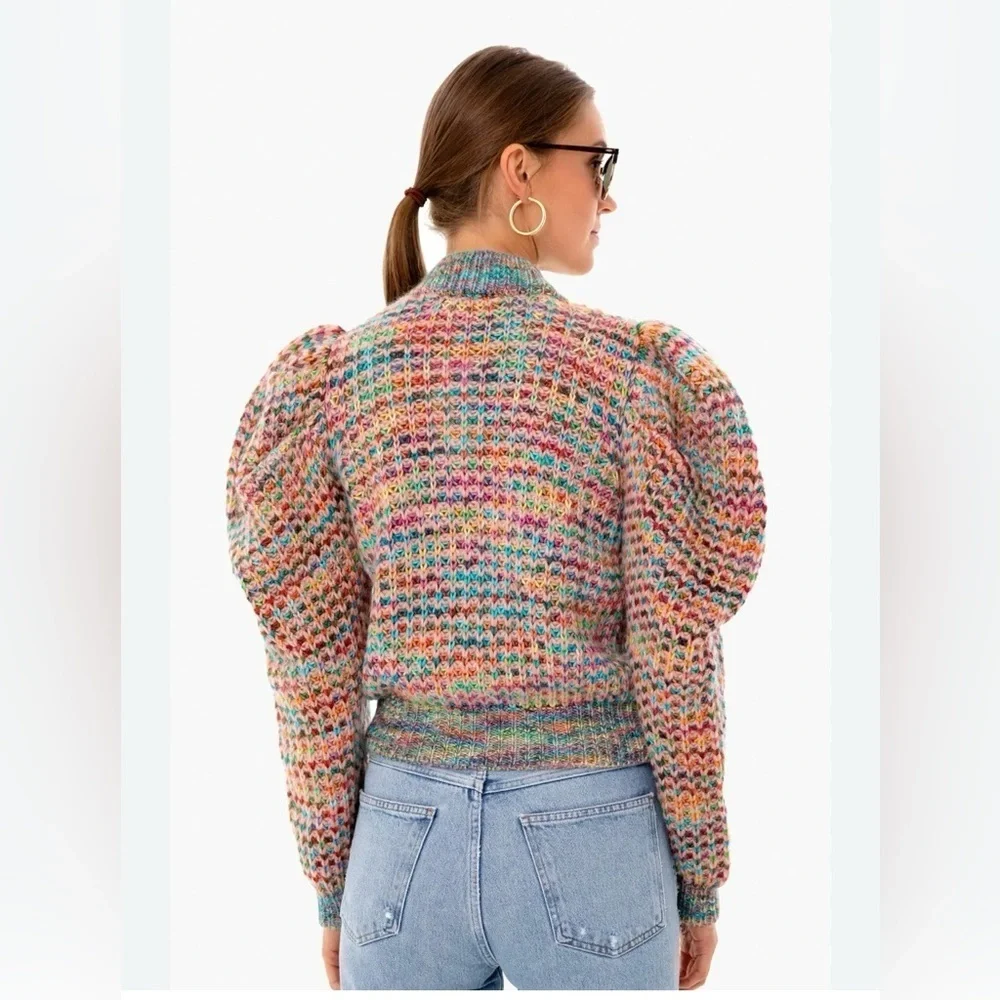 NWOT Ulla Johnson Fiora Wool Puff Sleeve Rainbow Cardigan Sweater Size Small - Picture 9 of 9